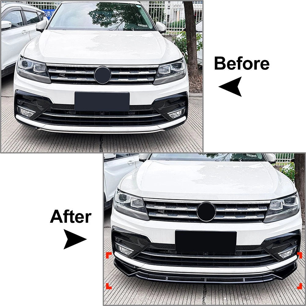 Carbon Look Front Bumper Lip Spoiler For VW Tiguan MK2 Pre-facelift 17-20