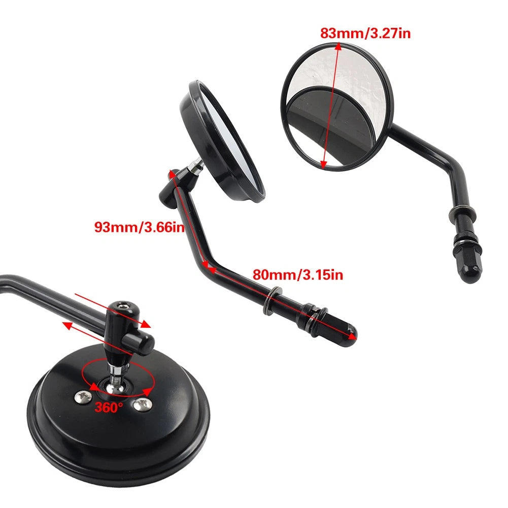 Motor Round Retro Rearview Side Mirrors For Harley Davidson Sporster 8mm Black