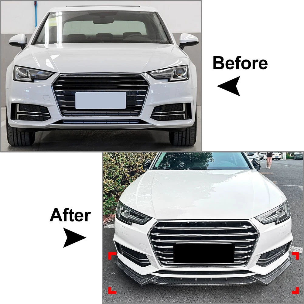 Carbon Look Front Bumper Splitter Spoiler Lip For Audi A4 B9 S4 Sedan 2017-2019