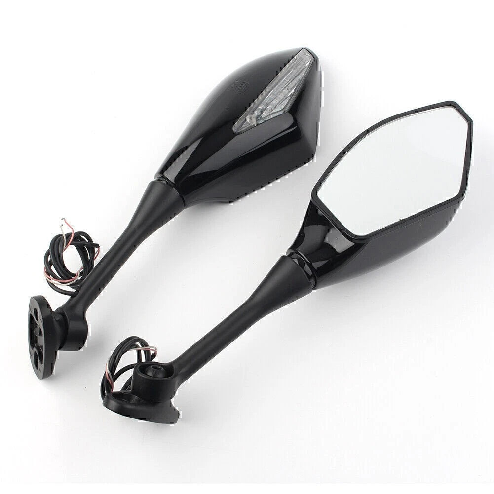 Pair Amber LED Turn Signal Rearview Side Mirror For Honda CBR600RR CBR1000RR