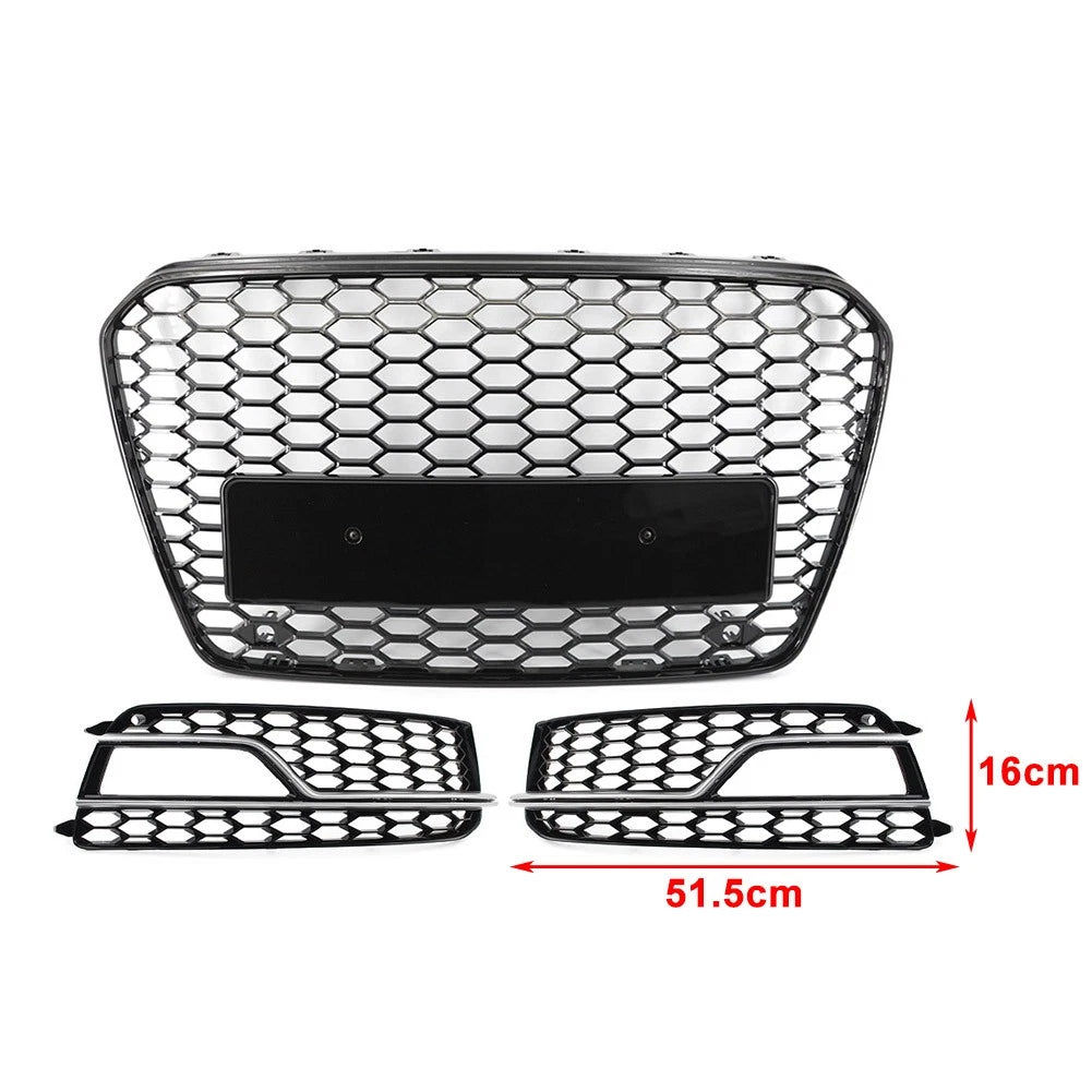 Front Bumper Honeycomb Grille Fog Light Grill Set For Audi A5 S5 2013-2017