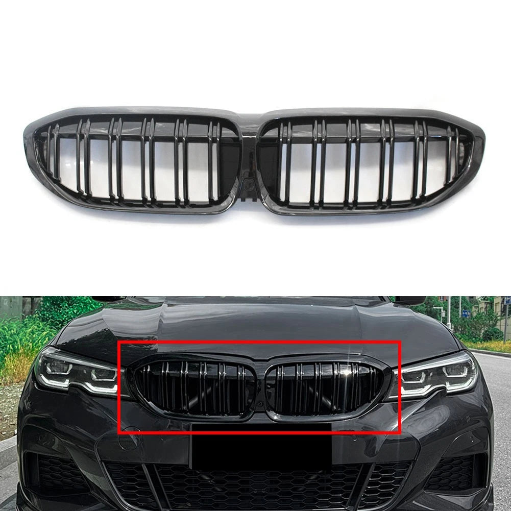 Upper Bumper Grille For BMW 3-Series G20 2019 Dual Line Shiny Gloss Black