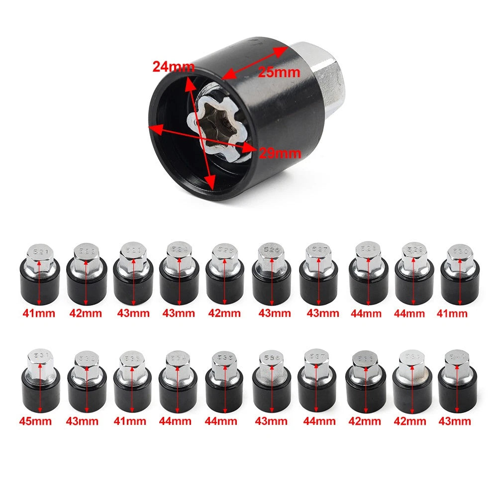 1x Locking Wheel Nut Key Anti-theft Screw Key Tool For VW Golf Jetta Passat 524