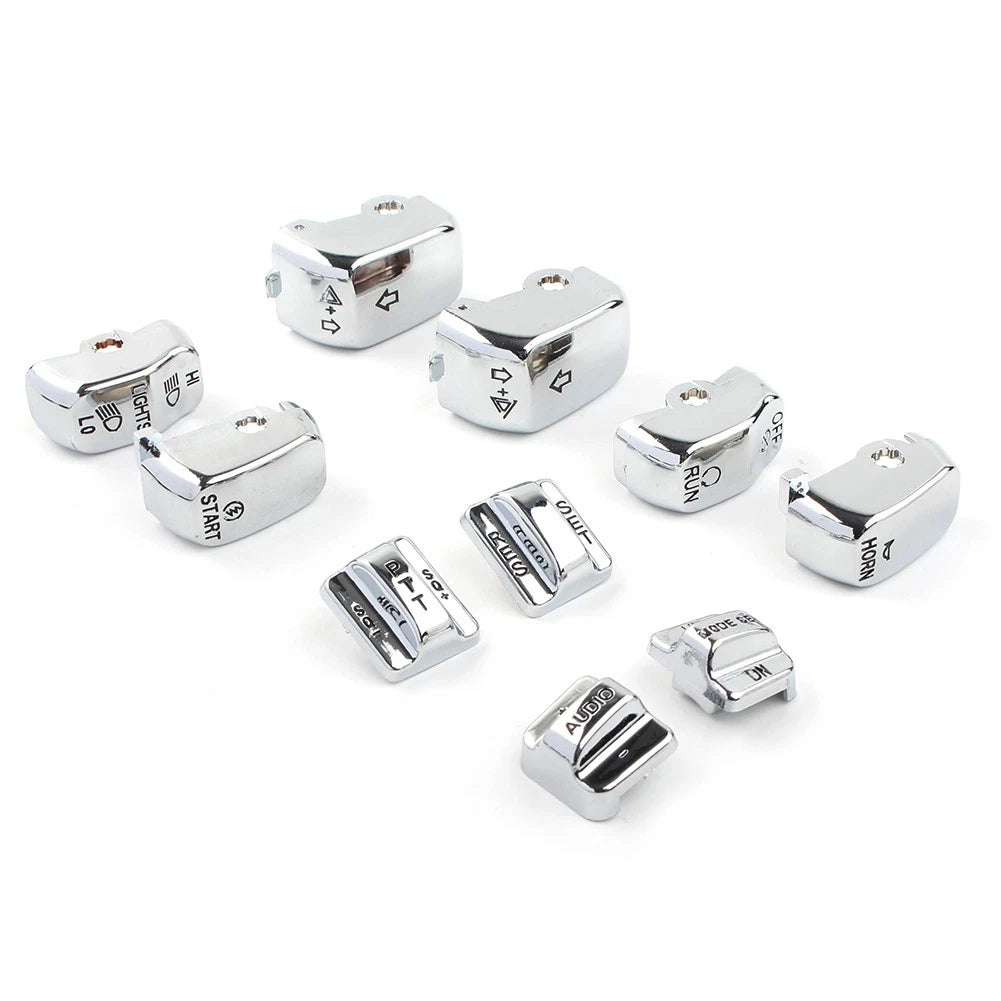 10pcs Hand Control Switch Cover Button Cap Set For Harley Touring 1996-13 Chrome