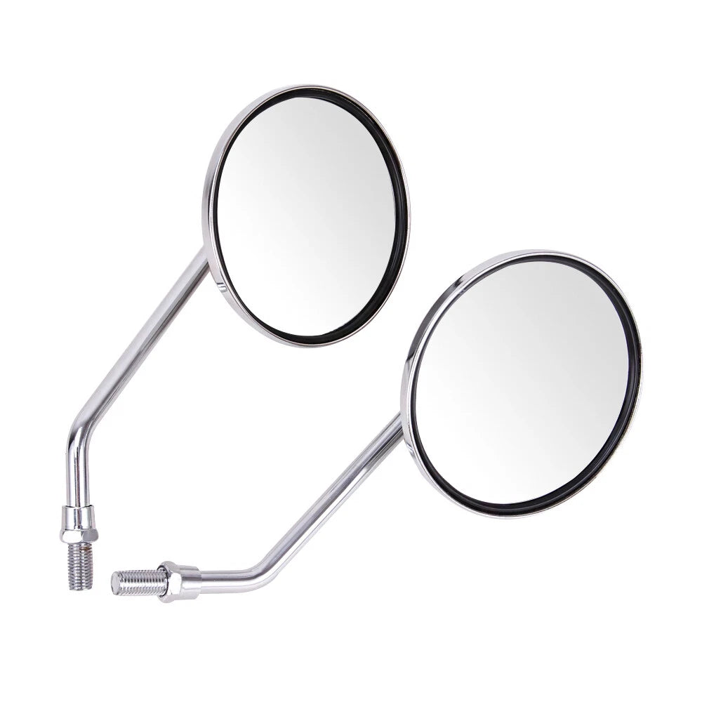 Metal 10mm Chrome Long Stem Motorcycle Mirrors Round For Harley Honda Scooter US