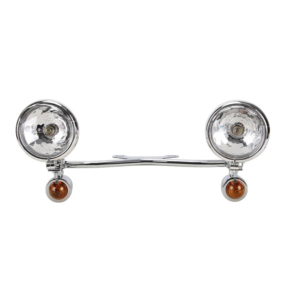 Motorcycle Passing Driving Fog Spot Light Bar w/ Turn Signals Bracket For Harley