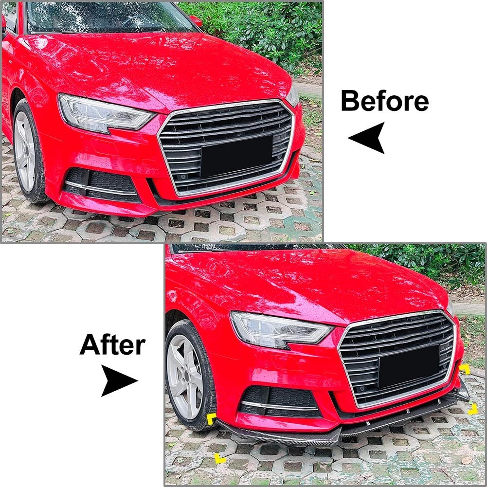 Glossy BLK Front Bumper Lower Lip Spoiler Body Kit For Audi A3 S3 8V Sedan 17-20