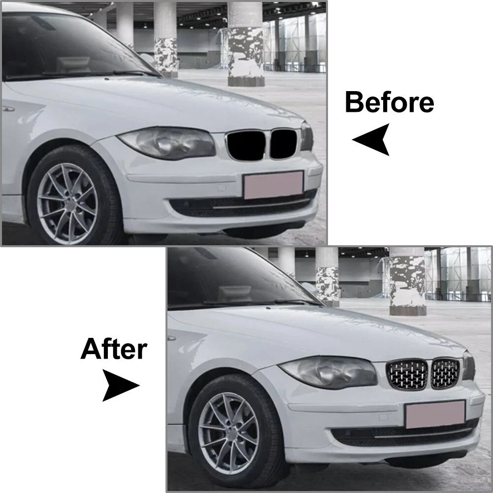 Chrome Black Diamond Front Kidney Grill For BMW 1 Series E81 E82 E87 E88 Pair