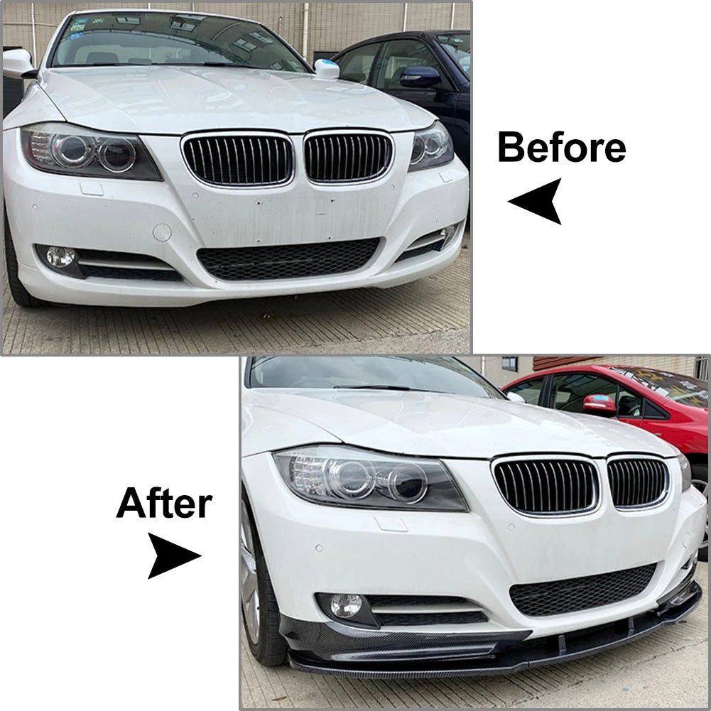 Front Bumper Spoiler Lip+Side Trim For BMW 3Series E90 4-Door Sedan Bright Black
