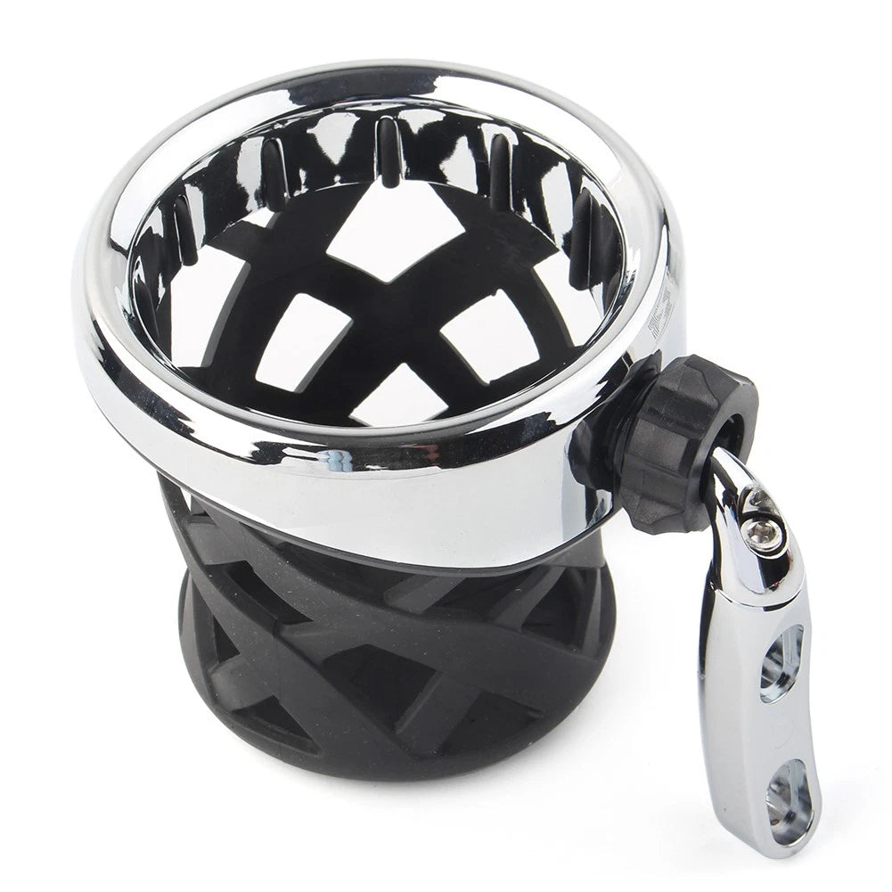 Motorbike Chrome Handlebar Cup Holder Drink W/Mesh Basket Universal For Harley