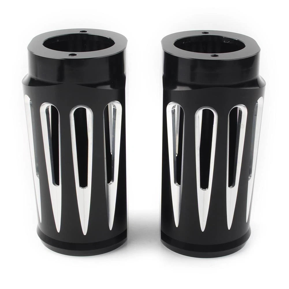 1 Pair Black Fork Boot Slider Cover Cow Bell For Harley Touring FL 1986-2013