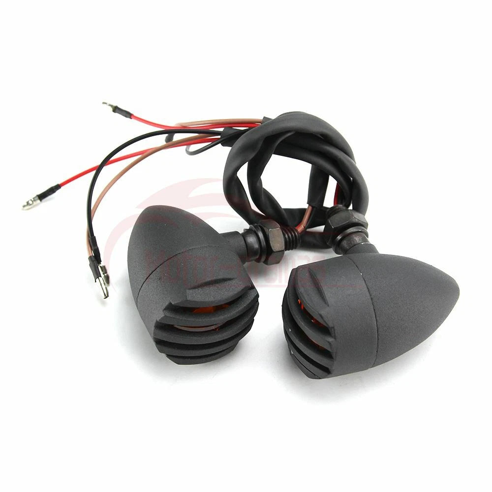 BLACK GRILL BULLET MOTORCYCLE TURN SIGNAL INDICATOR LIGHTS BLINKER FOR HARLEY A