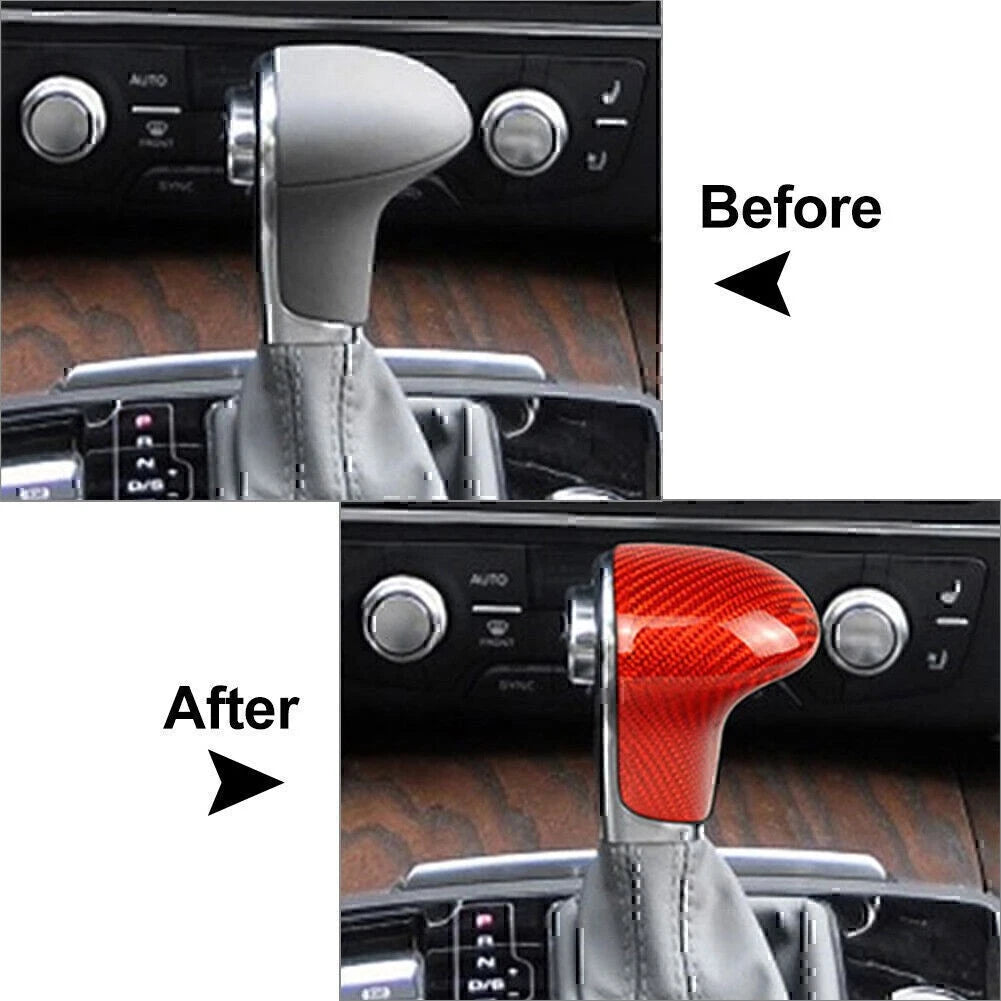 1x Red Carbon Fiber Shift Knob Cover Shell For Audi A4 A5 Q5 Q7 A6 A7 S6 S7 US