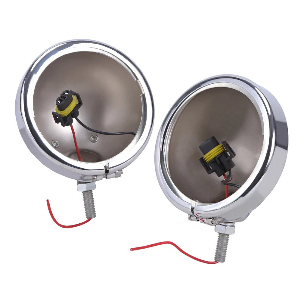 Pair 4-1/2 Inch 4.5" Chrome Fog Lights Housing Passing Lamp Bracket Bulb Bucket