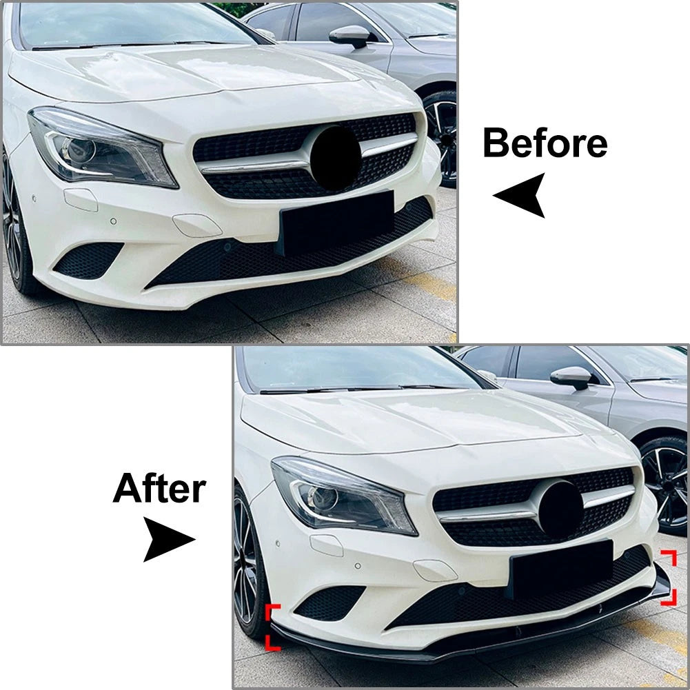 Black Front Bumper Splitter Spoiler Lip For Mercedes Benz CLA Class C117 2013-15