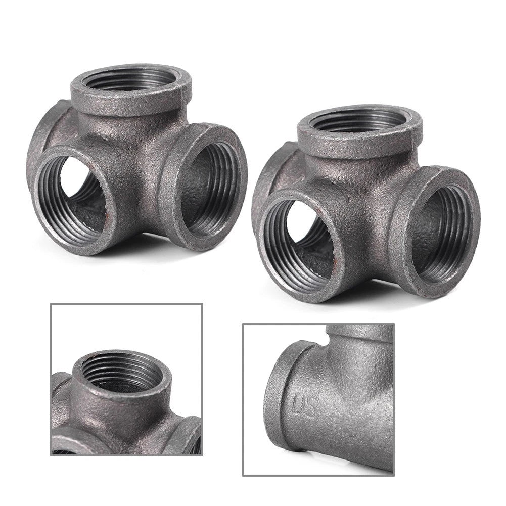 2PC 3/4" Side Outlet Tee Threaded Malleable Iron 150 Pound Rating Black Coating