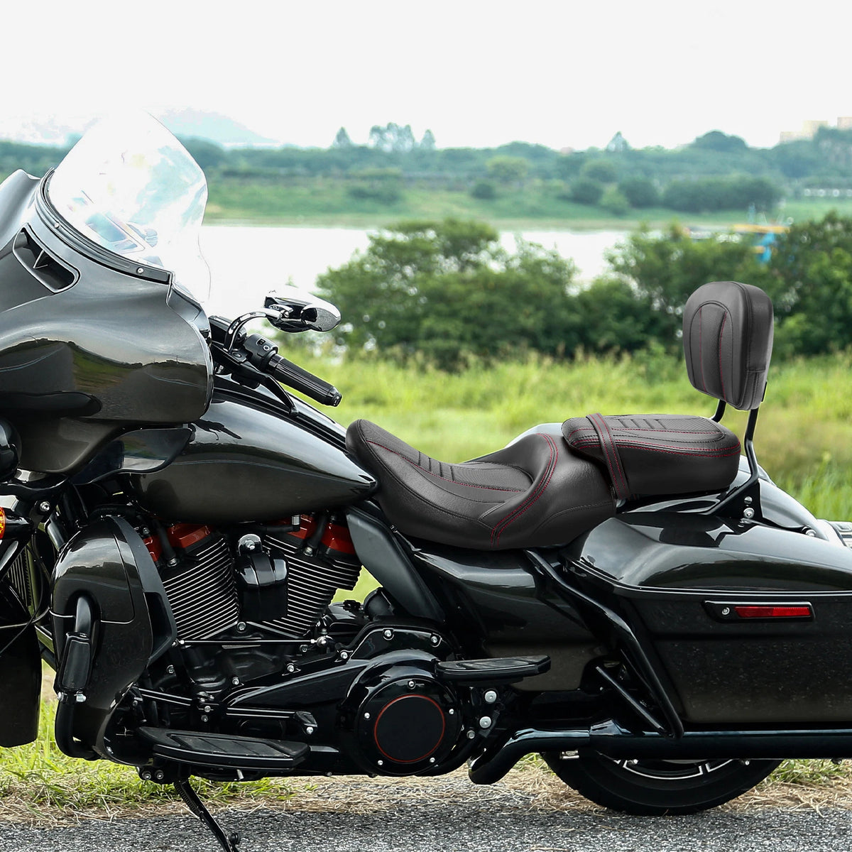 Driver Passenger Seat & Backrest Pad For Harley Touring Road Glide 2009-23 Black
