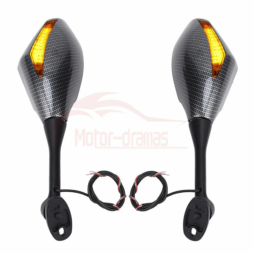 Carbon Fiber Motorcycle LED Blinker Turn Signal Light Rearview Mirrors Universal