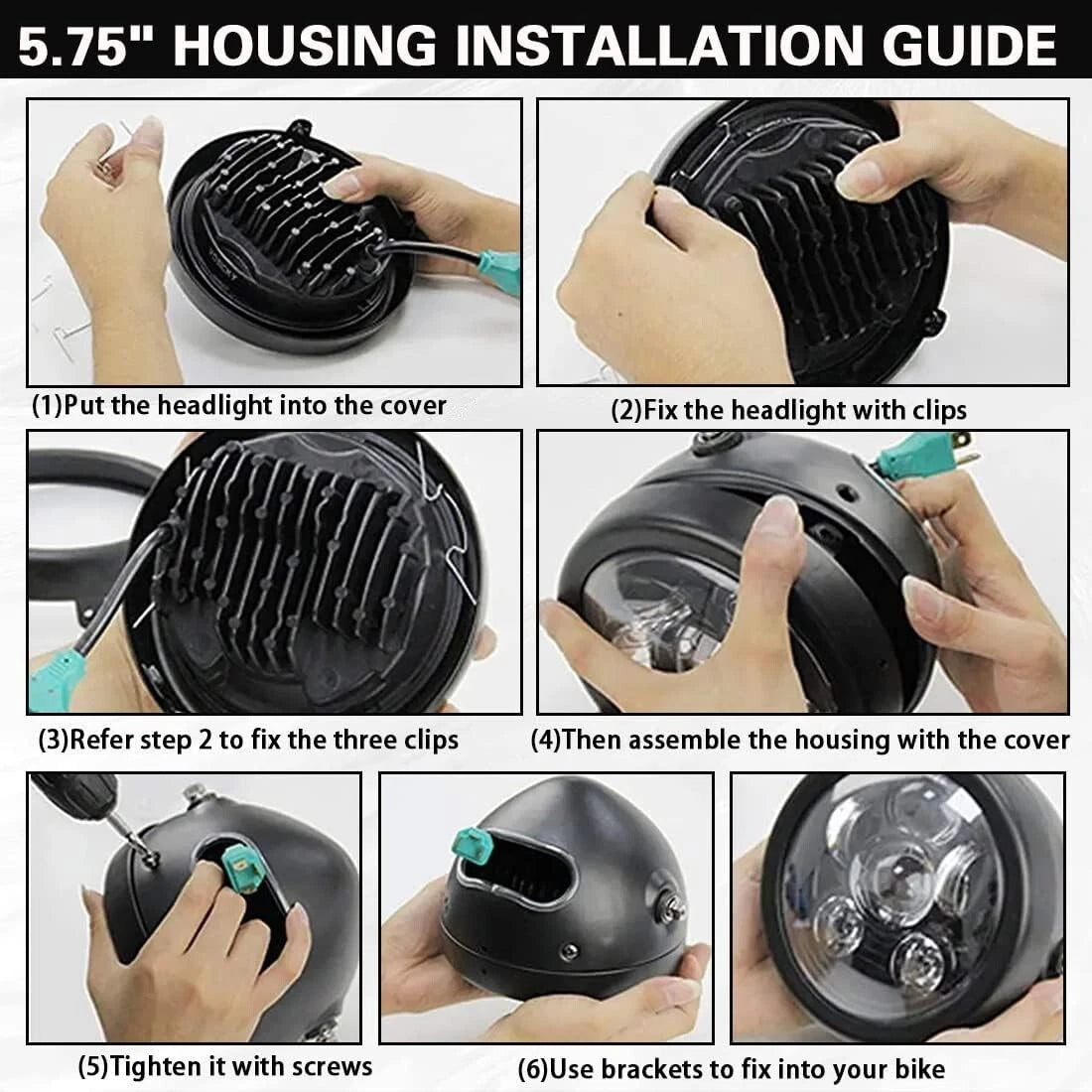5.75" Inch LED Headlight Mount Bucket Motorcycle Projector Housing for Harley