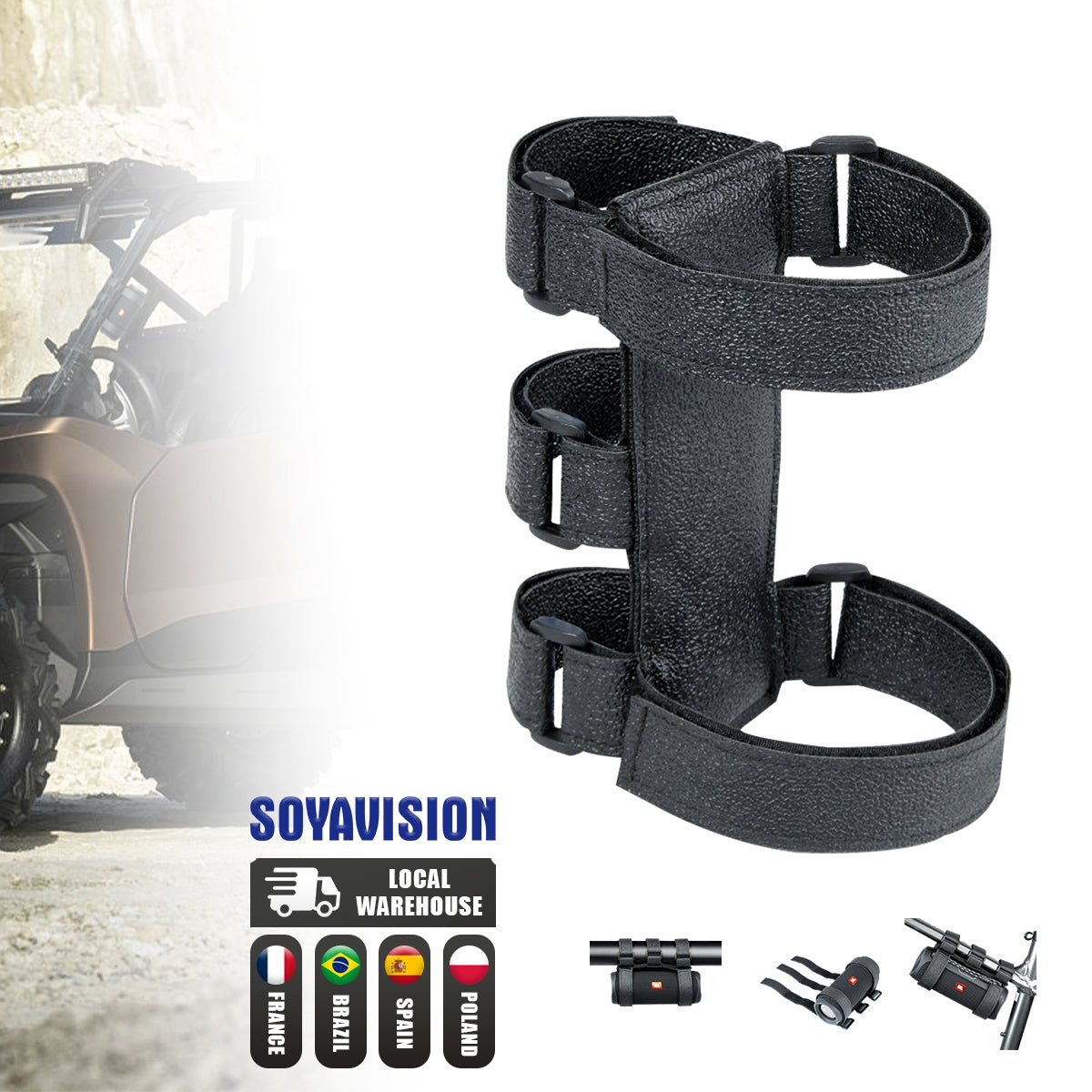 Fixed Strap Portable Bicycle Speaker, Bike Bottle Cage, Mount, MTB, Road Bike, Golf Cart, Motorcycle ATV Accessoreis