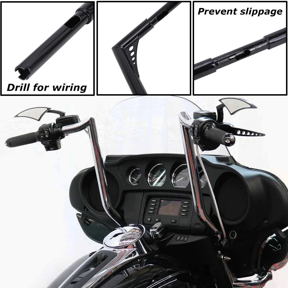 Black 16" Rise 1 1/4" Ape Hangers Bars Handlebar For Harley Electra Street Glide