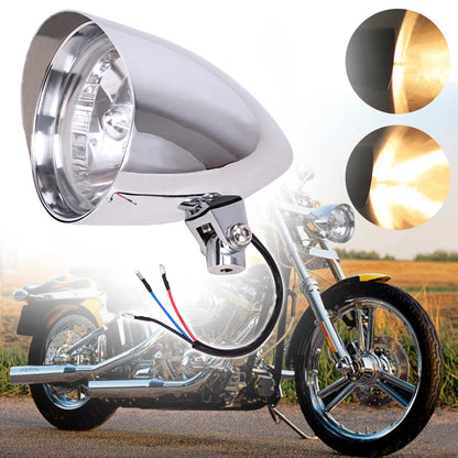 Chrome Visor Bullet Tri Bar 5.75" Headlight For Harley Sportster Chopper Bobber