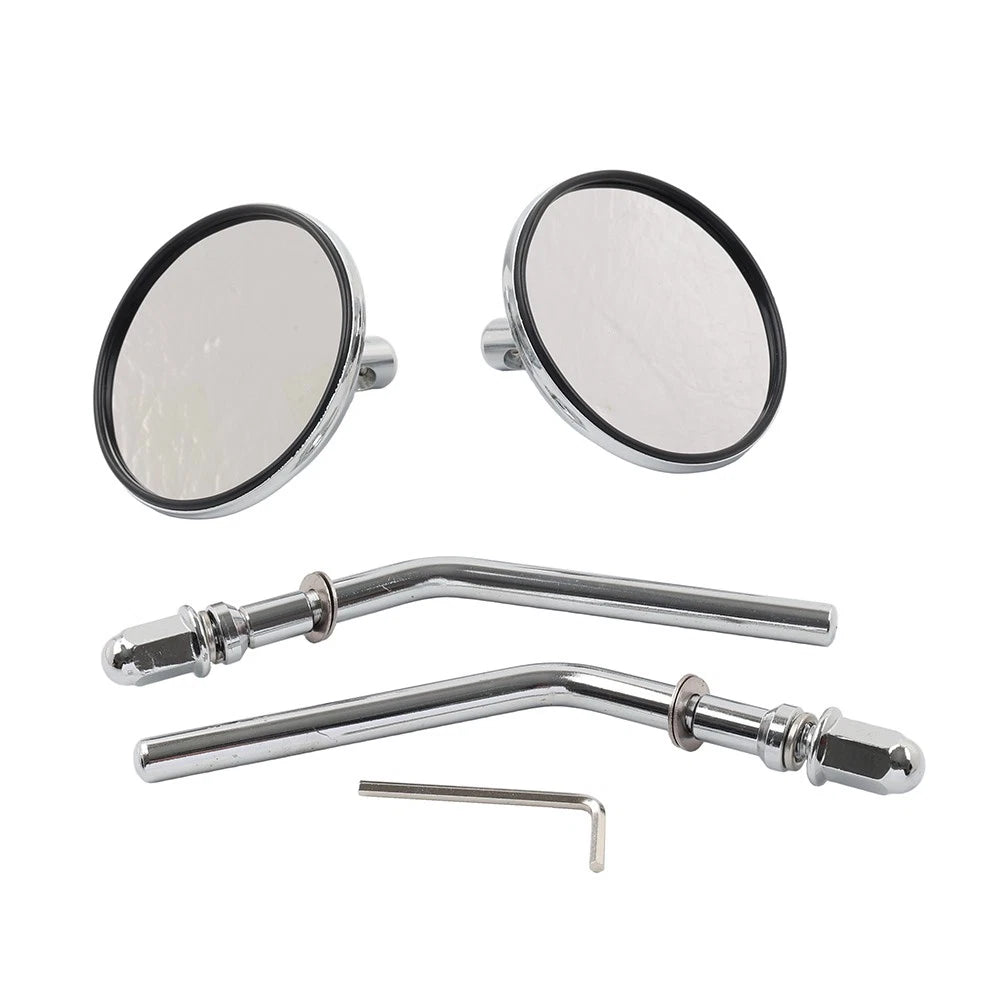Motor Round Retro Rearview Side Mirrors Chrome For Harley Davidson 8mm Silver