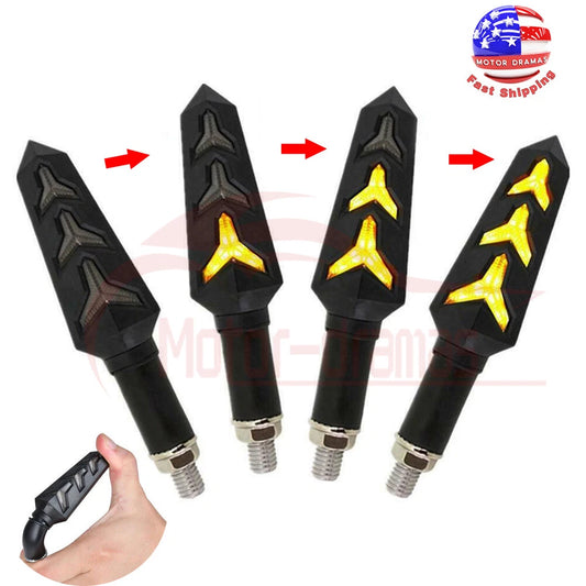 2pcs Motorcycle LED Turn Signal Lamp Sequential Flowing Indicator Light Amber US