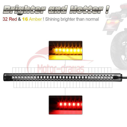 48 LED Flexible Motorcycle Light Strip Rear Tail Brake Stop Turn Signal Lamp Bar