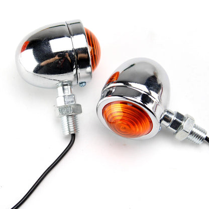 4PCS Vintage Motorcycle Tail Turn Signals Lights Amber Chrome Bullet For Harley