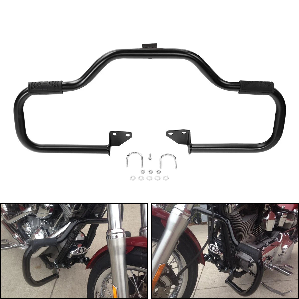 Black 1.25" Highway Engine Guard Crash Bar For Harley Dyna Super Wide Glide 06+