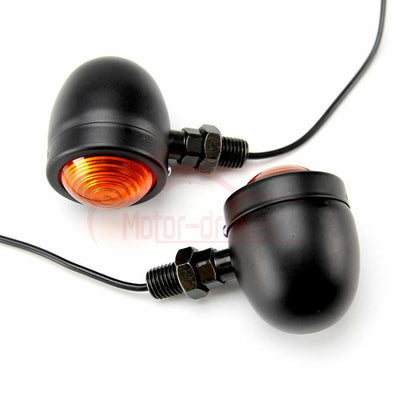 2pcs Black Motorcycle Metal Bullet Turn Signal Blinker Indicator Amber Light 12V