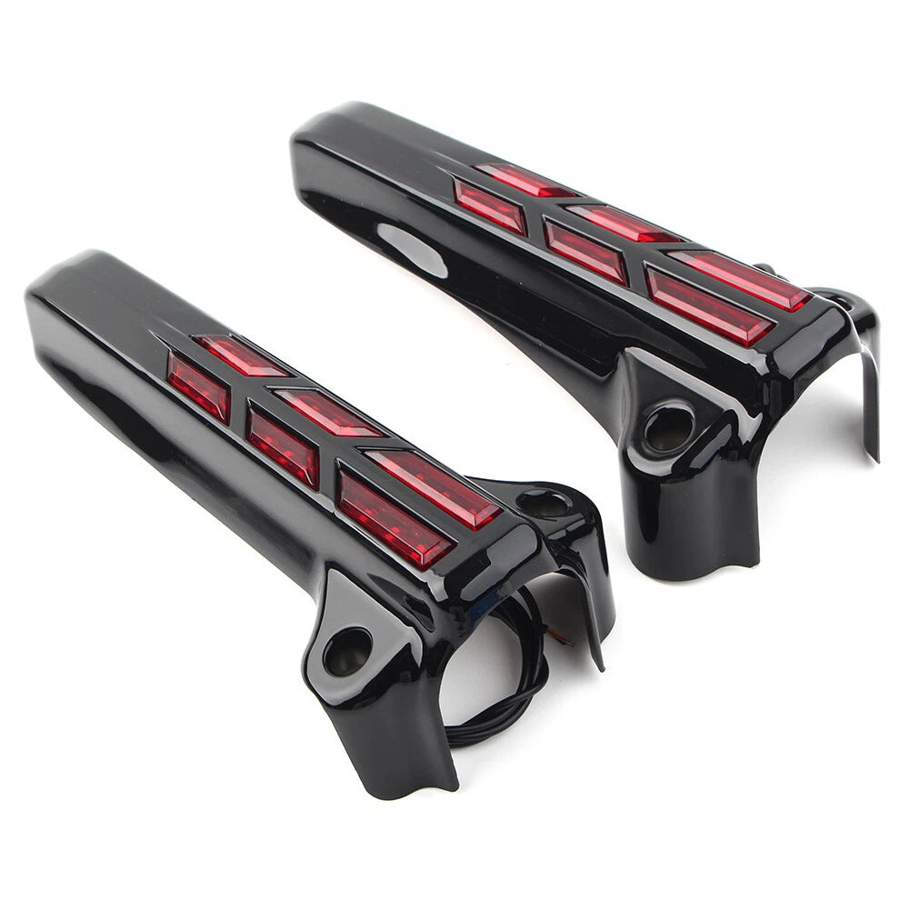 Front Lower Fork Leg Covers LED Light for Harley FLHR FLHTK FLHX 14-20 Black-Red