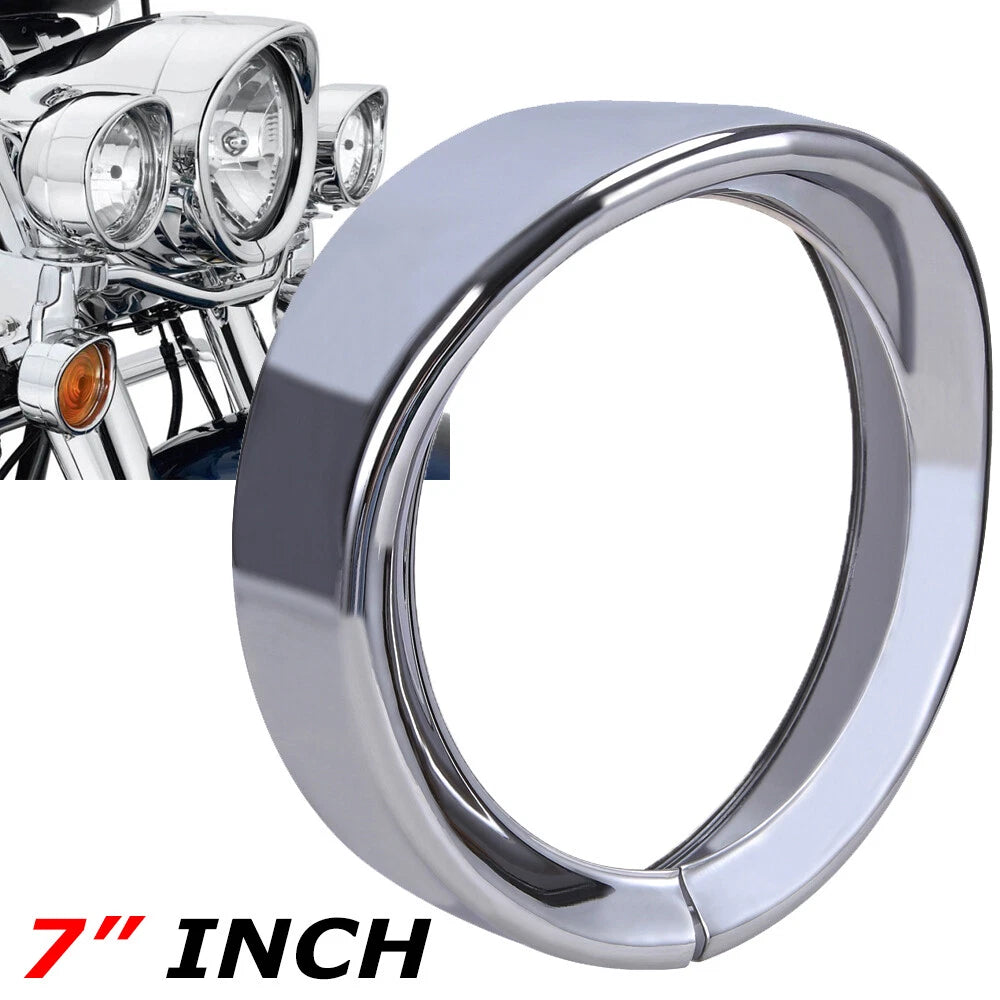 Chrome 7'' Headlight Trim Light Visor Style Ring For Harley Touring Softail Dyna