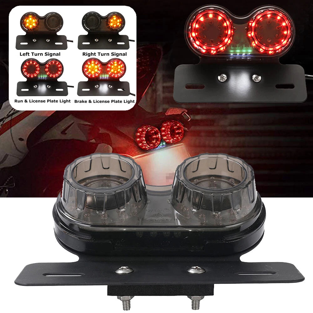 Motorcycle LED Brake Tail Light Turn Signal License Plate Black For Cafe Racer