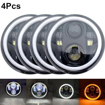 4PC Car 5 3/4" 5.75 Inch Projector Round LED Headlights DRL Halo Ring Lamp Bulbs