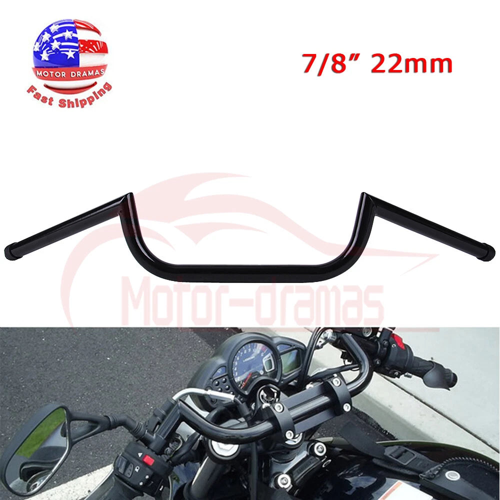 Black 7/8" 22mm Motorcycle Handlebars High-Rise Drag Bar For Honda Yamha Suzuki