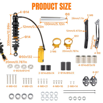 13" Remote Reservoir Rear Suspensions Shocks For Harley Road King Glide 2014-25