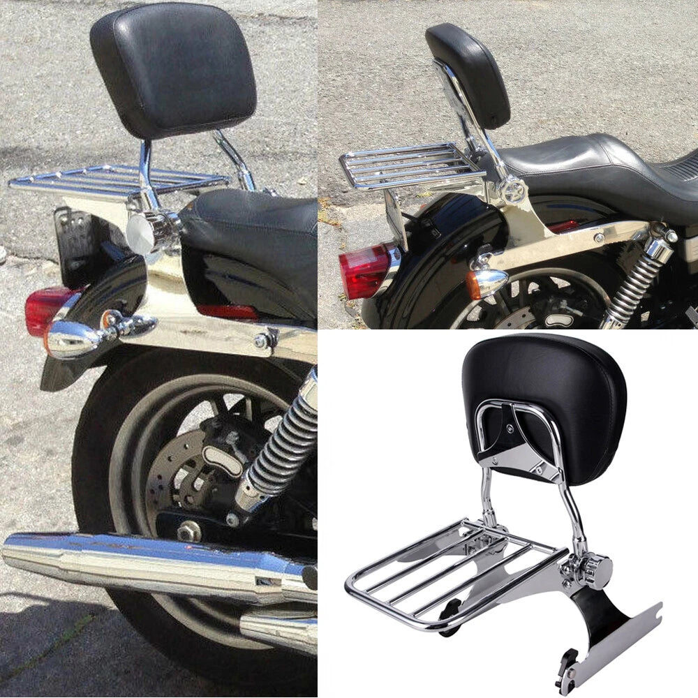 Chrome Backrest Sissy Bar Luggage Rack For Harley Dyna FXD FXDC FXDL FXDX 02-05