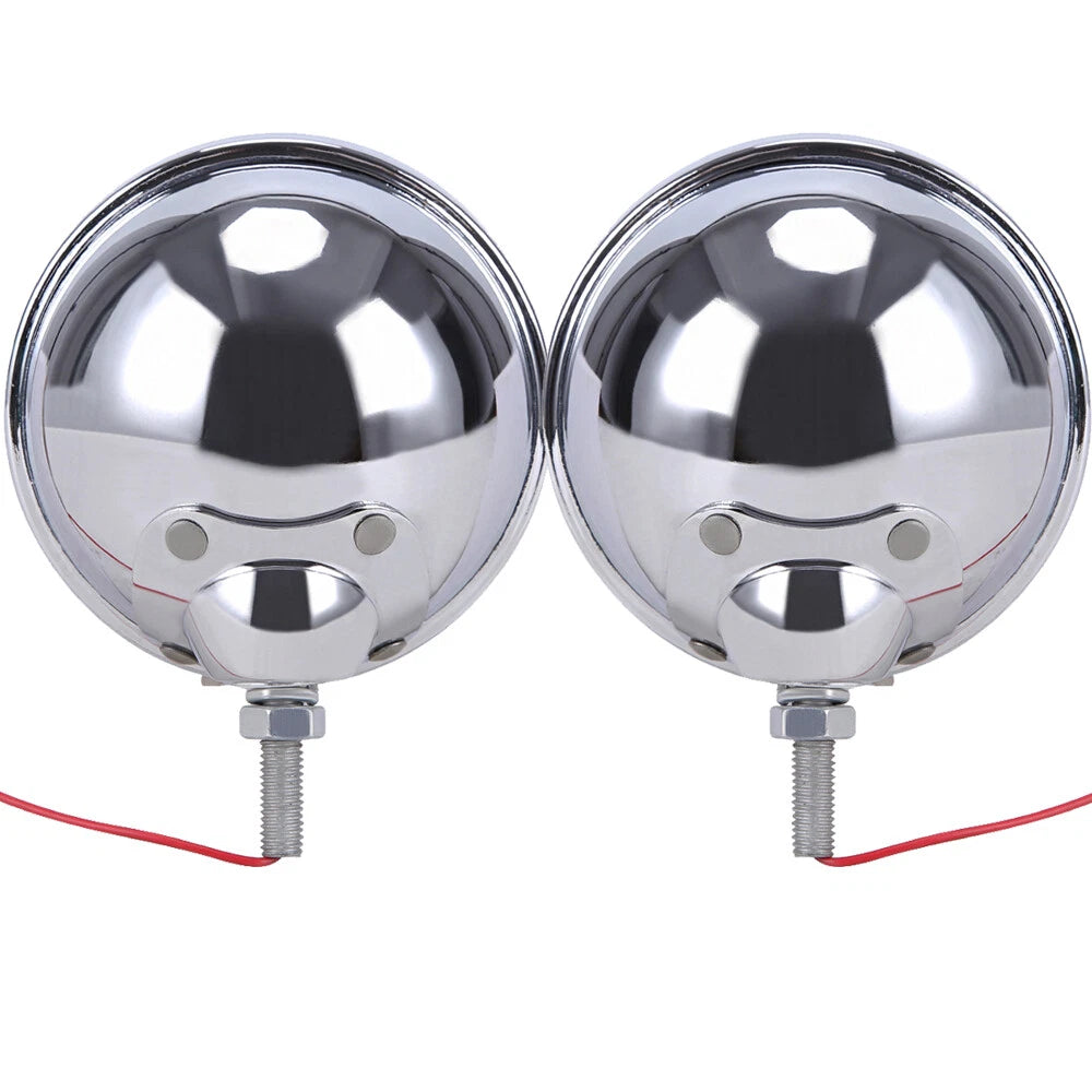 Pair 4-1/2 Inch 4.5" Chrome Fog Lights Housing Passing Lamp Bracket Bulb Bucket