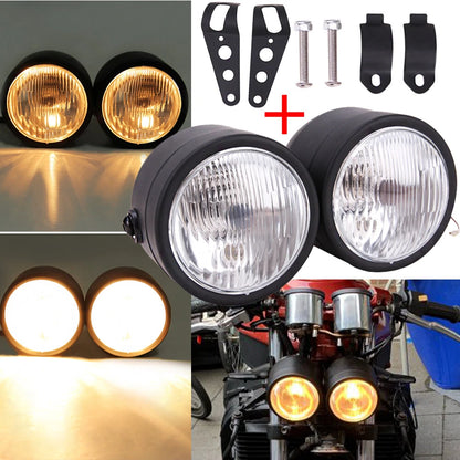 Motorcycle Twin Headlight Dual Light For Harley Street Cafe Racer Old School