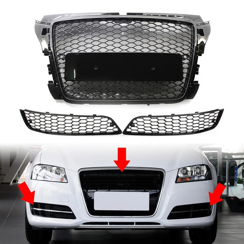 Front Grille Set Fog Light Cover Bumper Radiator Grille For Audi A3 8P 2009-2012