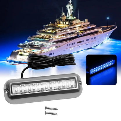 4PCS 42 LED Blue Stainless Steel Underwater Boat Marine Transom Lights Pontoon