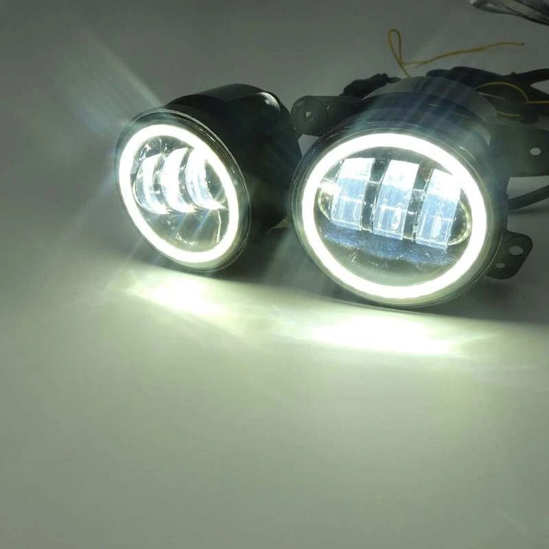 Pair 4" Inch Round LED Halo Fog Lights White DRL Lamp For Jeep Wrangler JK TJ LJ