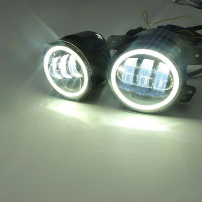 Pair 4" Inch Round LED Halo Fog Lights White DRL Lamp For Jeep Wrangler JK TJ LJ