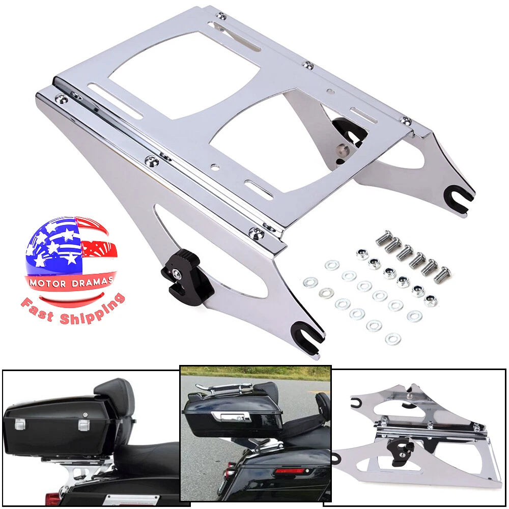 Chrome 2-Up Tour Pack Pak Mounting Bracket Rack for Harley 2009-13 Electra Glide