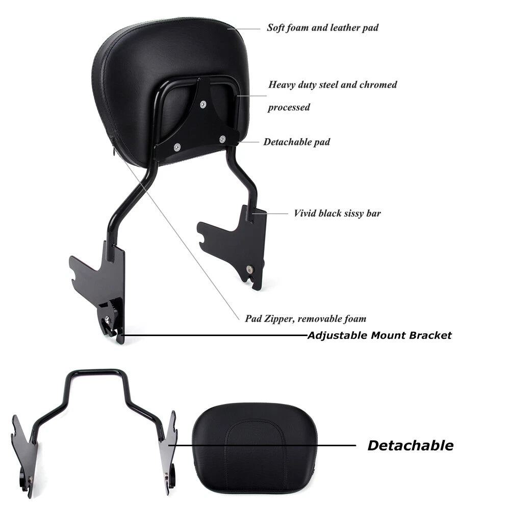 For 97-08 Harley Touring FLT Passenger Backrest Sissy bar & Docking Hardware Kit