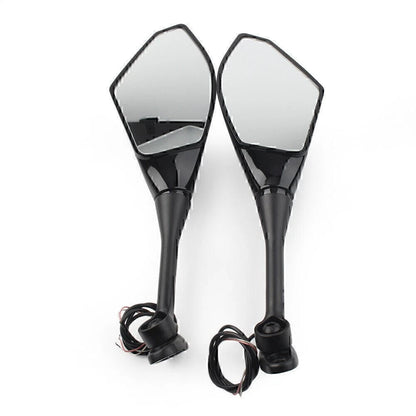 Pair Amber LED Turn Signal Rearview Side Mirror For Honda CBR600RR CBR1000RR