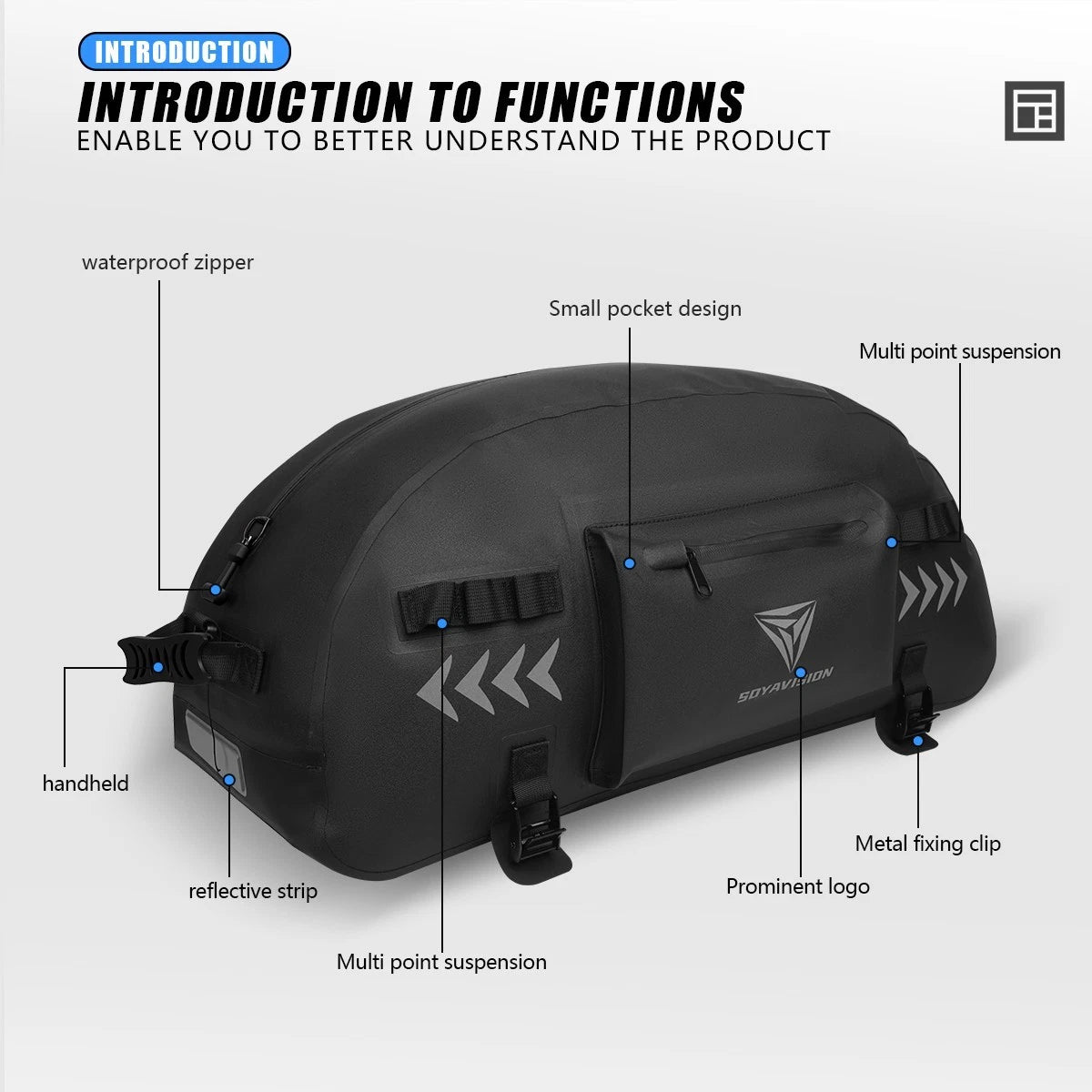 Waterproof Motorcycle Tail Bag Universal Rear Back Seat Bag Black for Harley BMW