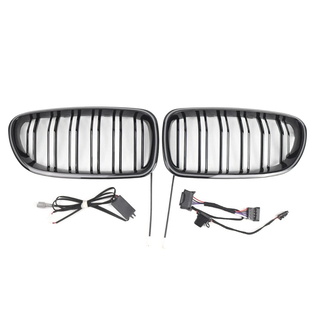Glossy Black Front Kidney Grille W/ Light Strip For BMW 5 Series F10 F11 2010-16